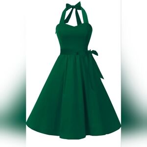 (2x) Green Halter Midi Dress - Classic Women's Summer Sun Beach Dress